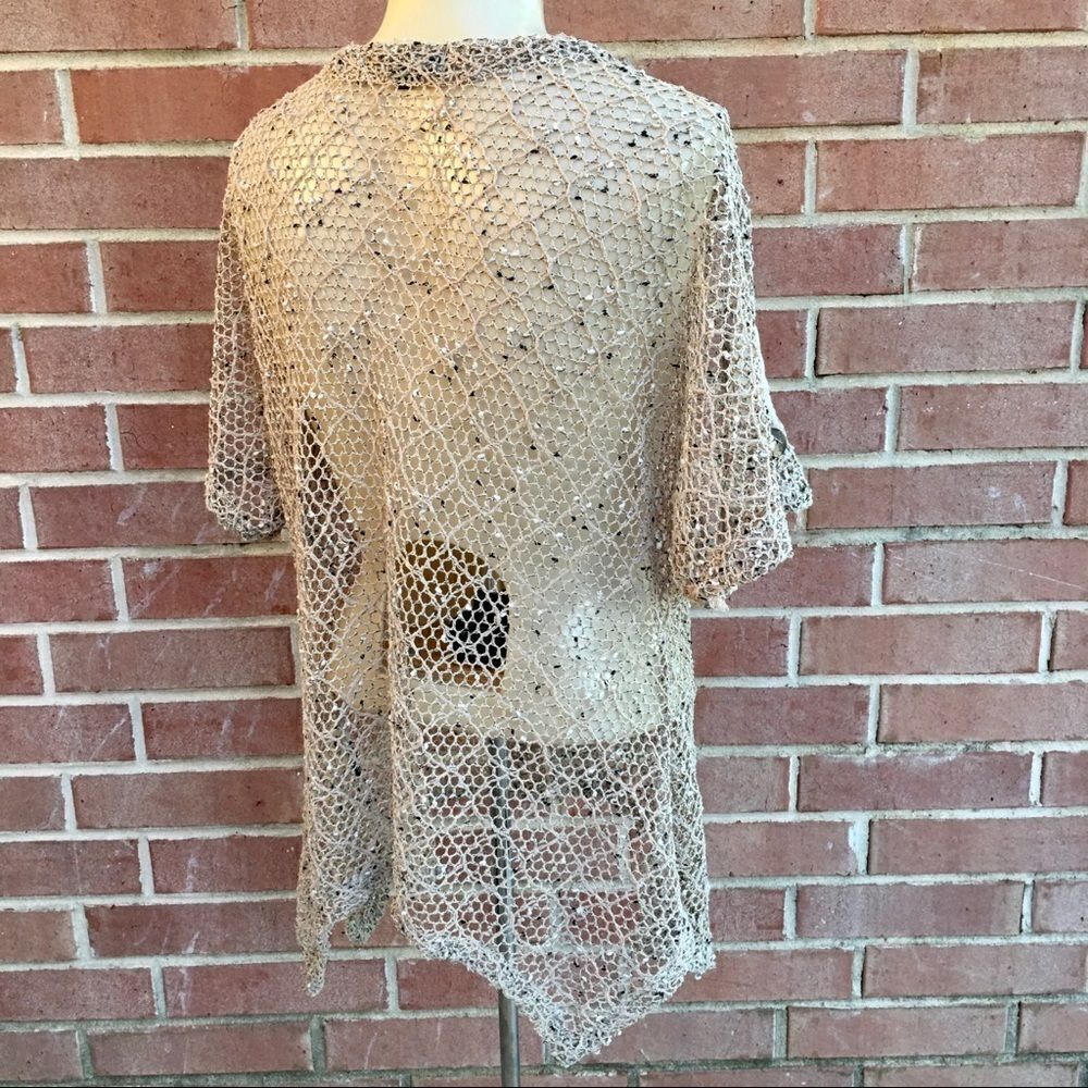 Mirror Image Open Knit Crochet Bold Button Cardi - Picture 2 of 9